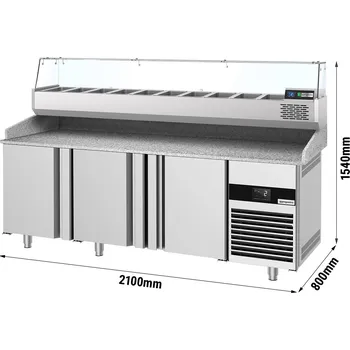 Lednice G.Gastro Chladicí stůl na pizzu PREMIUM - 2100x800mm - se 3 dveřmi - vč. chladicí vitríny - 10x GN 1/3