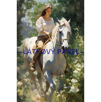 Látkový panel - Dívka na koni - KON - 81 Velikost: 20x13cm, Materiál: Teplákovina nepočesaná