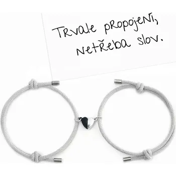 Náramek KNITO Colora - Náramek pro páry s magnetickým srdcem – 2x šedý, černo-stříbrné srdce