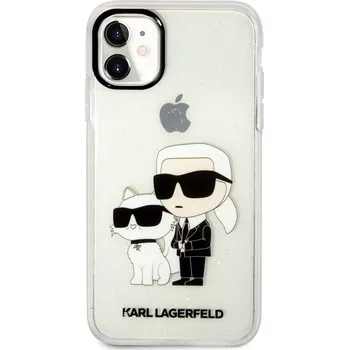 Pouzdro na mobilní telefon Karl Lagerfeld Ochranný kryt pro iPhone 11 - Karl Lagerfeld, IML Glitter Karl and Choupette Transparent