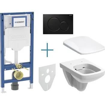 Klozet Geberit Set předstěnové instalace Duofix + rimfree klozet a sedátko Selnova Square + tlačítko Sigma01, černá