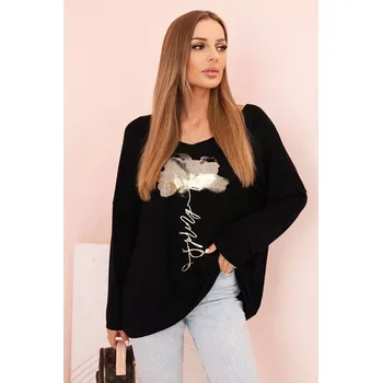 Dámská halenka Kesi Włoski Dámská blůza z viskózy s dlouhým rukávem a zlatým květinovým potiskem černá Kesi Włoski černá | vícebarevná 3378839