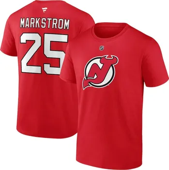 Pánské tričko Fanatics Pánské tričko Jacob Markstrom #25 New Jersey Devils NHL Authentic Stack Name & Number T-Shirt - Red Velikost: XXXL