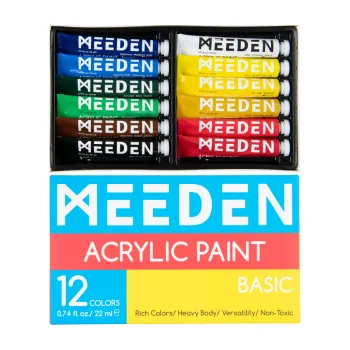 Vodová barva Sada akrylových barev Meeden 12x22ml základní odstíny