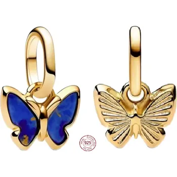 Přívěsek Charm Sterlingové stříbro 925 Mini medailon Motýl, modrý malý, pozlacený, přívěsek na náramek zvíře