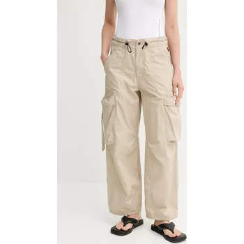 Bavlněné kalhoty G-Star béžová barva, high waist, D26433-C973 D26433.C973 80X, vel. 30/30