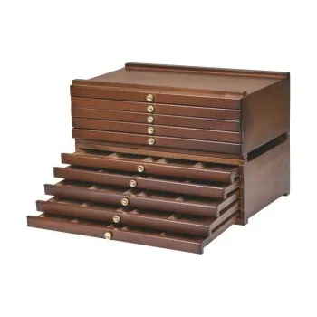 Úložný box Dřevěná kazeta s 10 šuplíky, odstín ořech 25x40cm