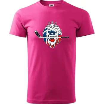 Pánská móda Lev s hokejkou v tlamě - Česká vlajka - Klasické pánské triko vyšší gramáže - M ( Purpurová )