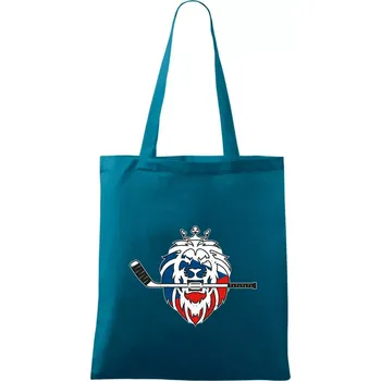 Lev s hokejkou v tlamě - Česká vlajka - Taška bavlněná - 42 x 38 cm ( Petrolejová )