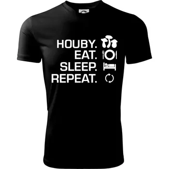 Houby Eat Sleep Repeat - Dětské triko sportovní (dresovina) - 158 cm/12 let ( Černá )