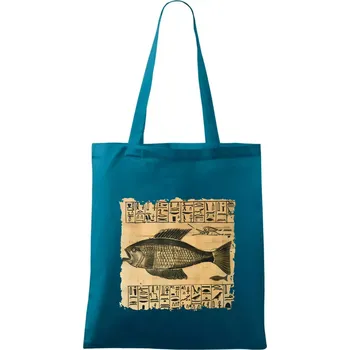 Egyptské hieroglyfy ryba - Taška bavlněná - 42 x 38 cm ( Petrolejová )