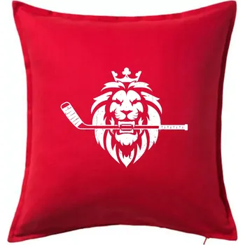 Polštář Lev s hokejkou v tlamě - Polštář 50x50 - 50x50 - Pouze potah ( Červená )