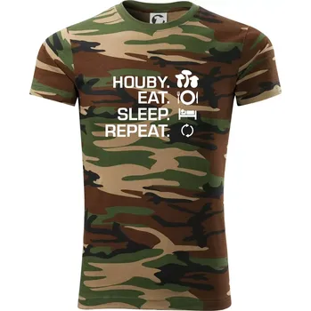 Pánské tričko Houby Eat Sleep Repeat - Army CAMOUFLAGE - 3XL ( Hnědý maskáč )