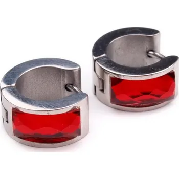 Náušnice Ewena Náušnice ocelové se skleněným proužkem červená