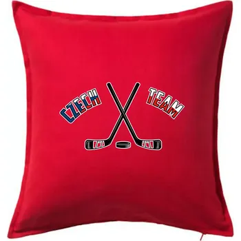 Polštář Czech team - hokejky a puk - Polštář 50x50 - 50x50 - Včetně výplně ( Červená )