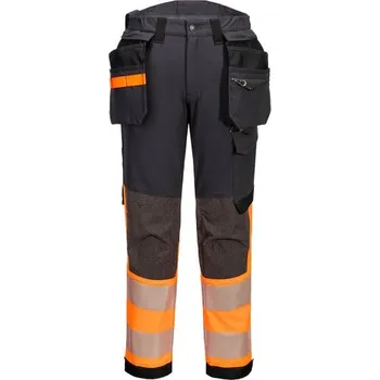 Pánské kalhoty PortWest | EV4 kalhoty Stretch Holster Hi-Vis Třída 1 - Orange/Metal Grey Tall / 36 / 36 / oranžová