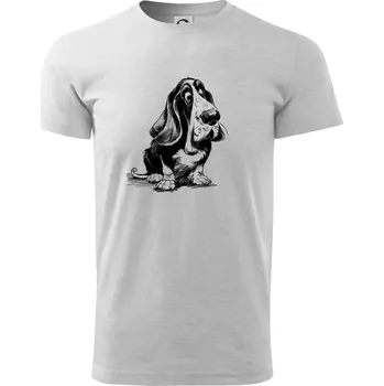 Pánské tričko Černobílá karikatura baset - Triko extra velké (5-8XL) - 8XL ( Světlešedý Melír )