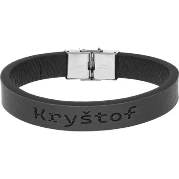 Náramek Ewena Pánský kožený náramek černý se jménem Kryštof + dárkové balení