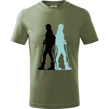 Nordic walking figury - žena - Tričko dětské bavlněné - 134 cm/8 let ( Khaki )