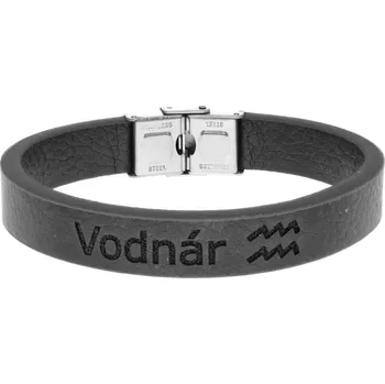 Náramek Ewena Pánský kožený náramek černý se znamením Vodnár + dárkové balení