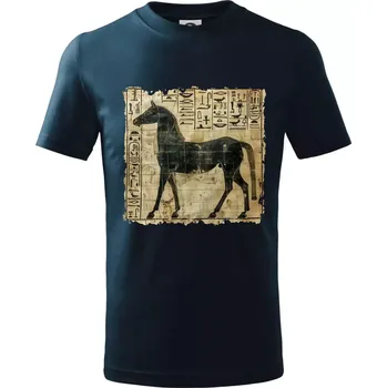 Chlapecké tričko Egyptské hieroglyfy kůň - Tričko dětské bavlněné - 134 cm/8 let ( Námořní modrá (velmi tmavá - téměř černá) )