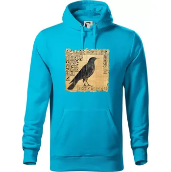 Pánská mikina Egyptské hieroglyfy pták - Mikina pánská Cape s kapucí - 5XL ( Světlý tyrkys )