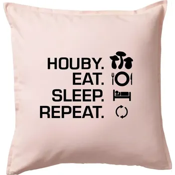 Polštář Houby Eat Sleep Repeat - Polštář 50x50 - 50x50 - Pouze potah ( Světle růžová )