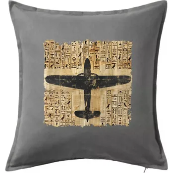 Polštář Egyptské hieroglyfy letadlo - Polštář 50x50 - 50x50 - Včetně výplně ( Tmavě šedý melír )