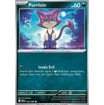 Karetní hra Pokémon WHT 055/086 Purrloin - White Flare Stav: Near Mint, Verze: POKÉBALL REVERSE HOLO