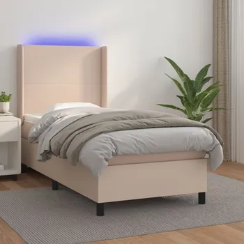 Postel vidaXL Box spring postel s matrací a LED 90x200 cm umělá kůže [3139243] Barva: cappuccino