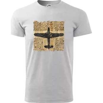 Pánské tričko Egyptské hieroglyfy letadlo - Triko extra velké (5-8XL) - 7XL ( Světlešedý Melír )