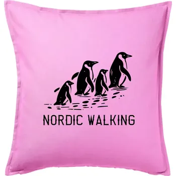 Polštář Nordic walking tučňáci - vintage - Polštář 50x50 - 50x50 - Pouze potah ( Růžová )