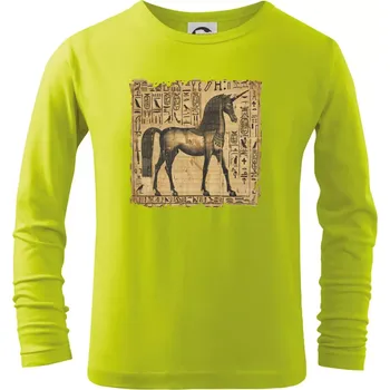Chlapecké tričko Egyptské hieroglyfy jednorožec - Triko dětské Long Sleeve - 158 cm/12 let ( Limetková )