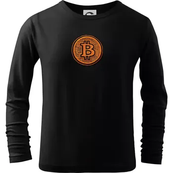Chlapecké tričko Logo bitcoin ve vyšívaném stylu - Triko dětské Long Sleeve - 122 cm/6 let ( Černá )