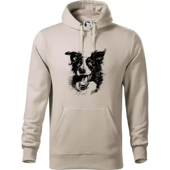 Pánská mikina Černobílá karikatura Border kolie - Mikina pánská Cape s kapucí - 2XL ( Ledově šedá )