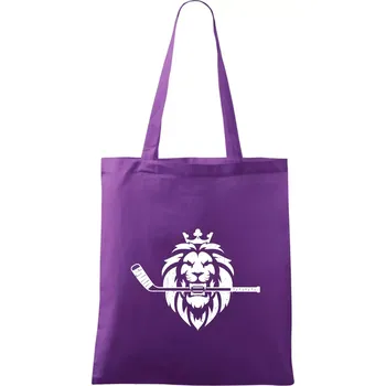 Lev s hokejkou v tlamě - Taška bavlněná - 42 x 38 cm ( Fialová )