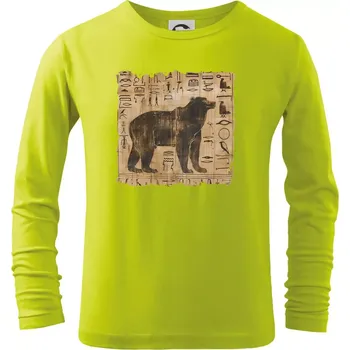 Dětská móda Egyptské hieroglyfy medvěd - Triko dětské Long Sleeve - 158 cm/12 let ( Limetková )