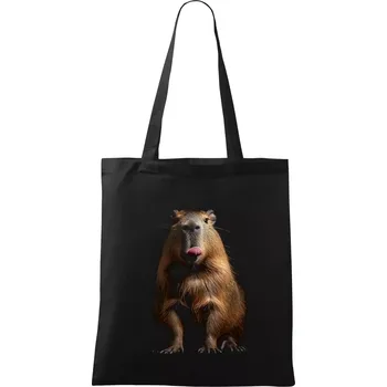 Kapybara s vypláznutým jazykem černá fotka - Taška bavlněná - 42 x 38 cm ( Černá )