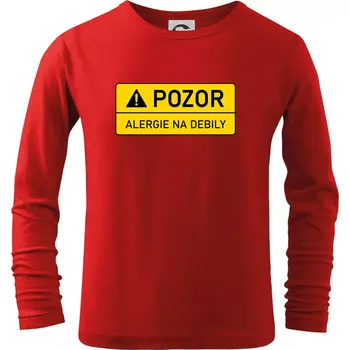 Chlapecké tričko Pozor alergie na debily - Triko dětské Long Sleeve - 122 cm/6 let ( Červená )