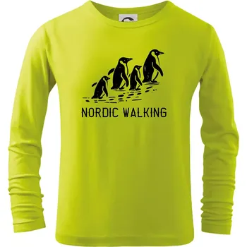 Dětská móda Nordic walking tučňáci - vintage - Triko dětské Long Sleeve - 104-110cm / 3-4 roky ( Limetková )