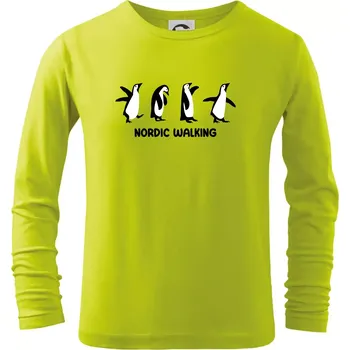 Dětská móda Nordic walking tučňáci - kreslení - Triko dětské Long Sleeve - 158 cm/12 let ( Limetková )