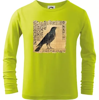 Chlapecké oblečení Egyptské hieroglyfy pták - Triko dětské Long Sleeve - 122 cm/6 let ( Limetková )