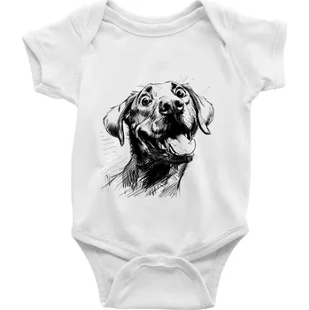 Kojenecké oblečení Černobílá karikatura Labrador světlý - Body kojenecké s krátkým rukávem - Krátký r. 12-18 měs ( Bílá )