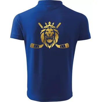 Pánská košile Lev s hokejkami - zlatý potisk - Polokošile pánská Pique Polo 203 - 4XL ( Královská modrá )