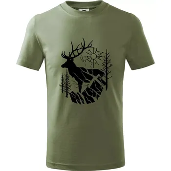 Jelen v lese křivky - Tričko dětské bavlněné - 122 cm/6 let ( Khaki )