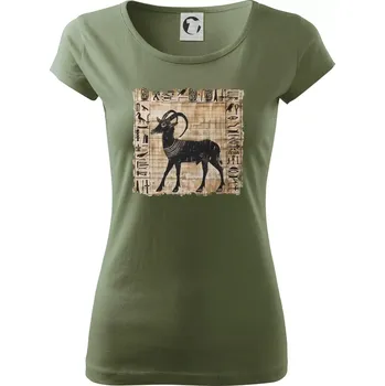 Dámské tričko Egyptské hieroglyfy koza - Dámské triko Pure - M ( Khaki )