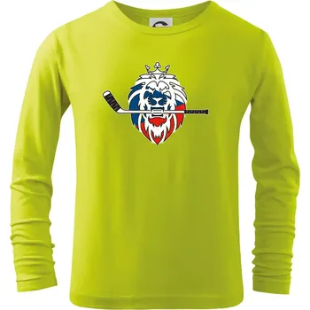 Dětská móda Lev s hokejkou v tlamě - Česká vlajka - Triko dětské Long Sleeve - 158 cm/12 let ( Limetková )