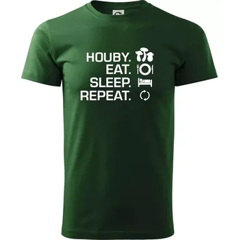 Pánské tričko Houby Eat Sleep Repeat - Triko extra velké (5-8XL) - 8XL ( Lahvově zelená )