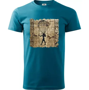 Pánské oblečení Egyptské hieroglyfy parašutista - Klasické pánské triko vyšší gramáže - S ( Tmavý tyrkys )