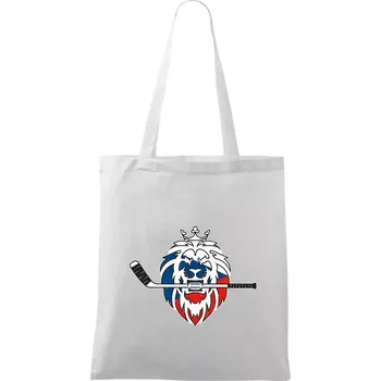 Nákupní taška Lev s hokejkou v tlamě - Česká vlajka - Taška bavlněná - 42 x 38 cm ( Bílá )